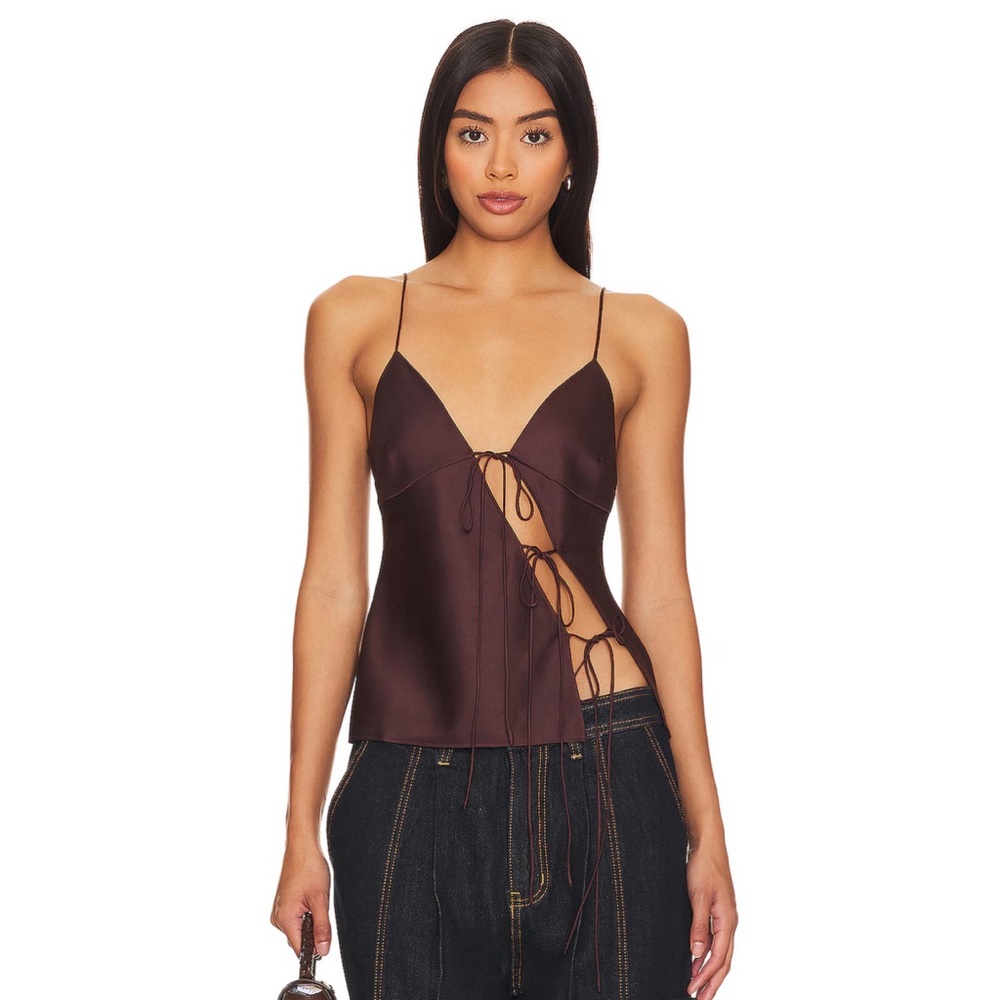 NWOT Lioness Brown Asymmetrical Tie Front Camisole